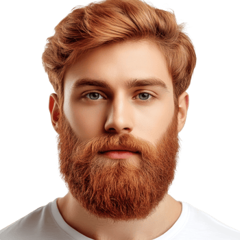 Young man with red beard and styled hair posing against a plain background png