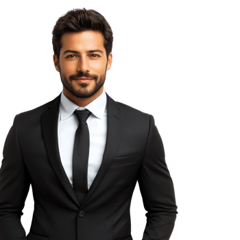 Confident young man in professional suit ready for business meeting in contemporary urban environment png