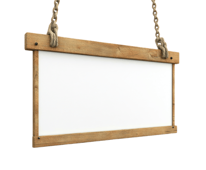 Rustic wooden hanging sign with rope detail ideal for decoration or identification purposes png