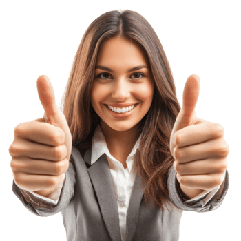 Woman in business attire giving thumbs up gesture with a bright smile and isolated background png