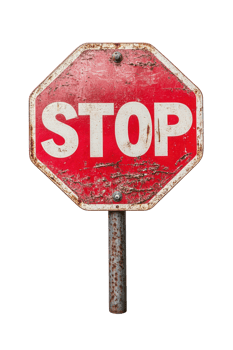 Old rusty stop sign stands alone on a pole in an urban setting during the day png
