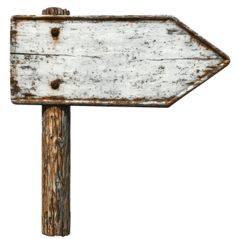 Rustic wooden sign with an arrow pointing right, isolated on a white background for directional guidance png