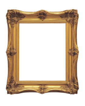 Ornate golden frame with intricate details for artwork display on a clean background png
