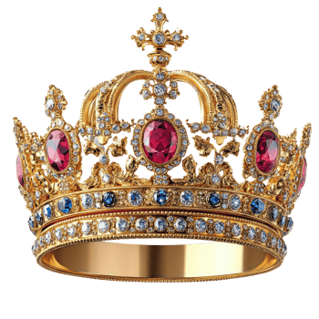 Intricate golden crown adorned with colorful gemstones on a white background png