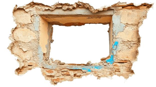 Roughly Textured Wall with Window Opening in Abandoned Building Interior png