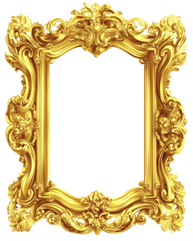 Elegant golden ornate frame with intricate details for displaying art or photographs png