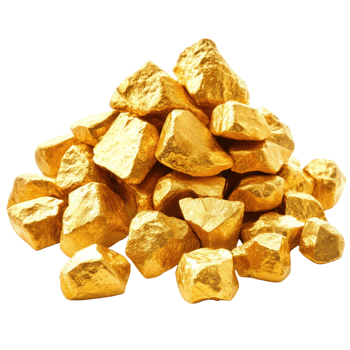 Golden nuggets arranged in a pile showcasing their shiny, metallic surface under bright light png