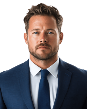 Professional man in business suit with a confident expression isolated against a white background png