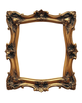 Ornate gold picture frame isolated on white background for decorative and artistic displays png