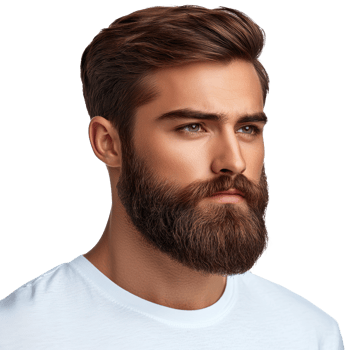 Detailed portrait of a man with a well groomed beard and stylish hairstyle against a plain background png