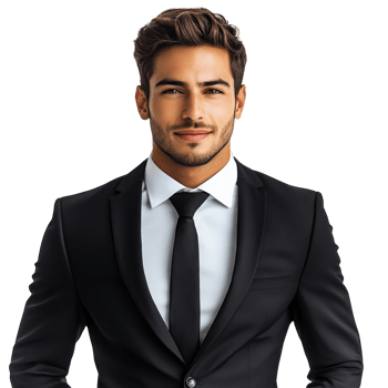 Elegant man in black suit with tie poses confidently for a professional portrait conveying modern sophistication png
