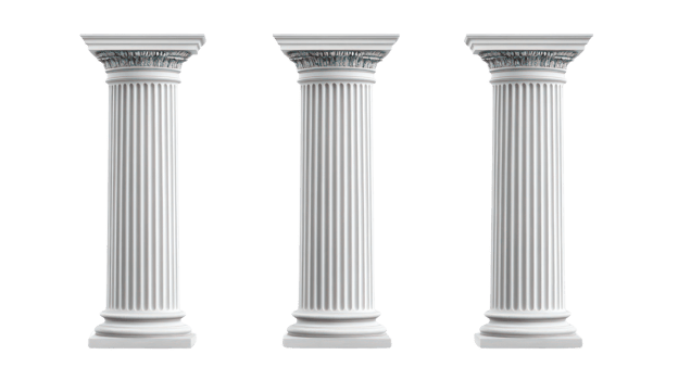 Three isolated classic columns showcasing architectural elegance and intricate design details png
