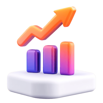 Colorful 3D graph displaying upward trend with three bars and an arrow showing growth png