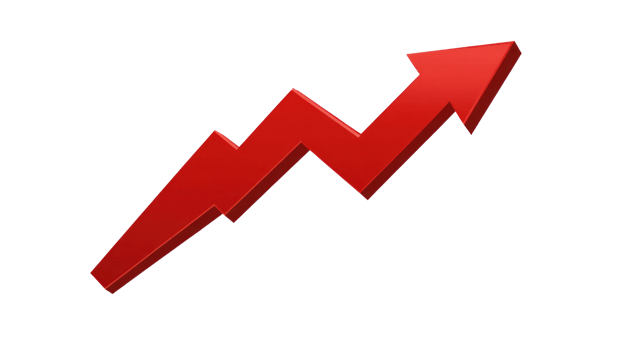 Red upward arrow symbolizing growth and increase in business performance over time png