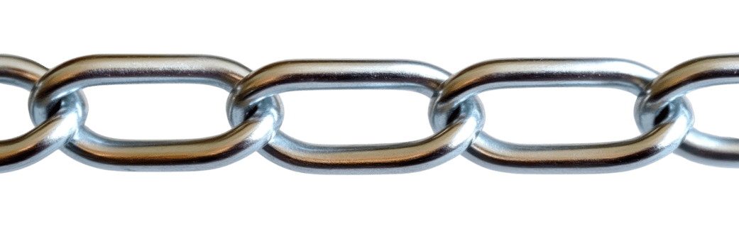 Metal chain link isolated on white background highlighting its glossy finish and structure png