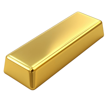 Gold bullion bar isolated on white background showcasing its shiny surface and rectangular shape png