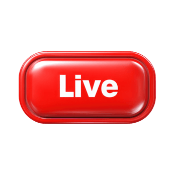 Bold red button with the word Live, isolated on a white background, signaling real time engagement png