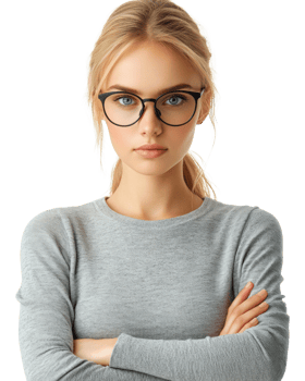 Young woman wearing glasses with a serious expression against a plain background png