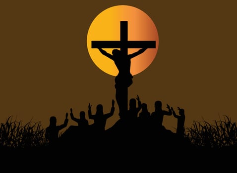 Jesus on the cross with people in the background vector