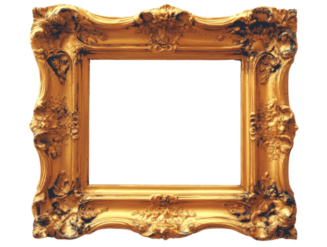 Ornate golden frame designed for showcasing art in a stylish interior setting without any artwork inside png