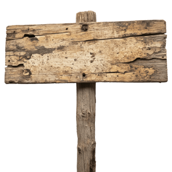 Weathered wooden signpost standing isolated against a white background showcasing rustic charm png