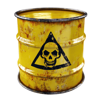 Hazardous waste barrel with warning symbol isolated on white background png