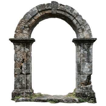 Ancient stone archway surrounded by greenery showcases architectural beauty from a bygone era in nature png