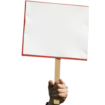 Hand holds a blank sign with red border against a white background for various messaging opportunities png