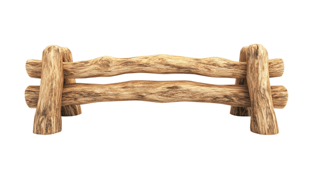 Wooden fence rail isolated on a white background suitable for landscape design or outdoor decoration png
