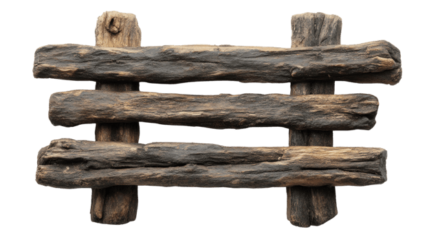 Rustic wooden fence panel isolated on white background ideal for various design projects and decorations png