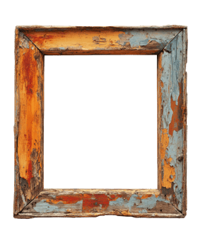 Rustic wooden frame with peeling paint ready for creative artwork display png