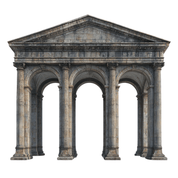 Ancient stone archway with four columns set against a plain background png