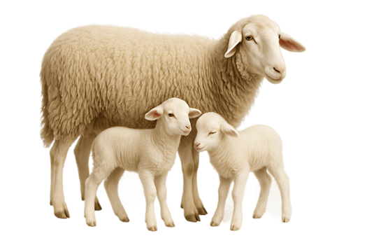 Ewe and Two Lambs Adorable Sheep Family Portrait png