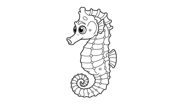 Whimsical Curious Seahorse Fun Kids Coloring Page vector