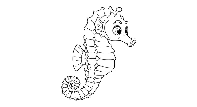 Curious Seahorse Cartoon Character Kids Coloring Page vector