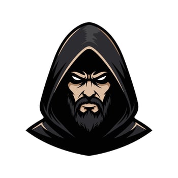 Bearded man in a black hooded robe logo design vector