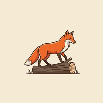 Fox standing on a log logo design vector