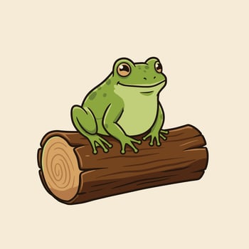 Cartoon frog sitting on a log logo design vector