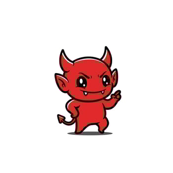 Cartoon devil with horns and a smile logo design vector
