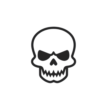 Skull illustration with menacing features in a simple black and white design for artistic uses png