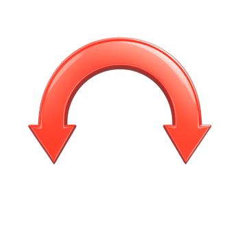 Red curved arrow pointing downwards suitable for design and educational purposes png