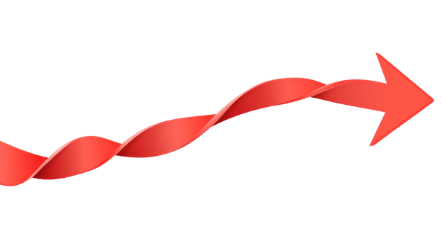 Twisted red ribbon with arrow shape symbolizing direction and movement in a creative design png