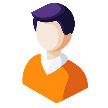 Colorful isolated character representation in orange attire with a stylized haircut and no facial features png
