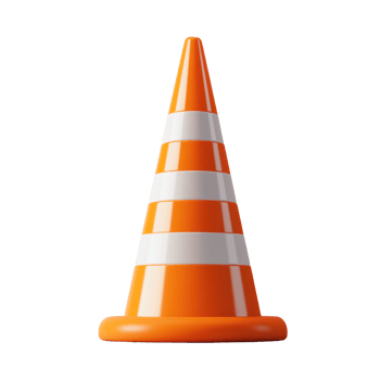 Bright orange traffic cone with white stripes placed on a plain background for construction use png