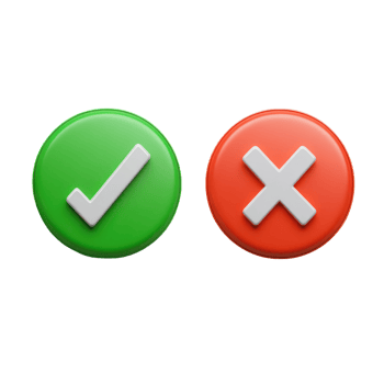 Green check mark and red cross mark symbols representing positive and negative options for decision making png