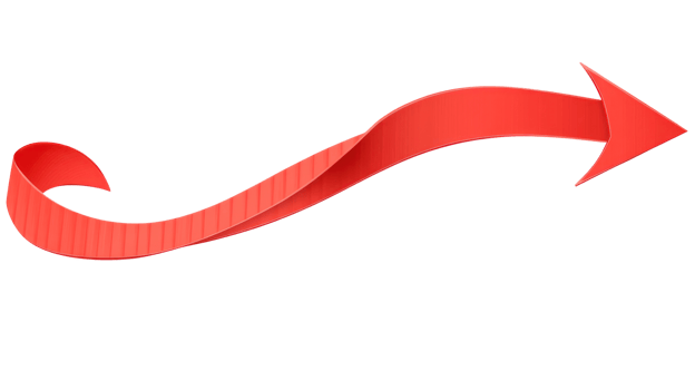 Curved red arrow with a three dimensional appearance pointing to the right in a clear design png