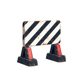 Traffic barrier with black and white stripes stands isolated against a plain background for safety and caution png