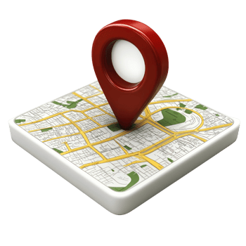 Map marker with location details situated on a green and yellow map design for navigation or planning png