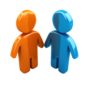 Two colorful figures standing together on a white background, symbolizing friendship and connection png