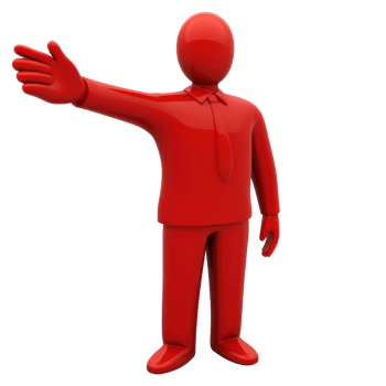 Red figure with an outstretched arm in a professional outfit signaling or directing others png